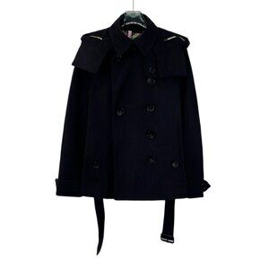 FW0065 Burberry Black Double-breasted Hooded Long-sleeved Belted Trench Coat 38